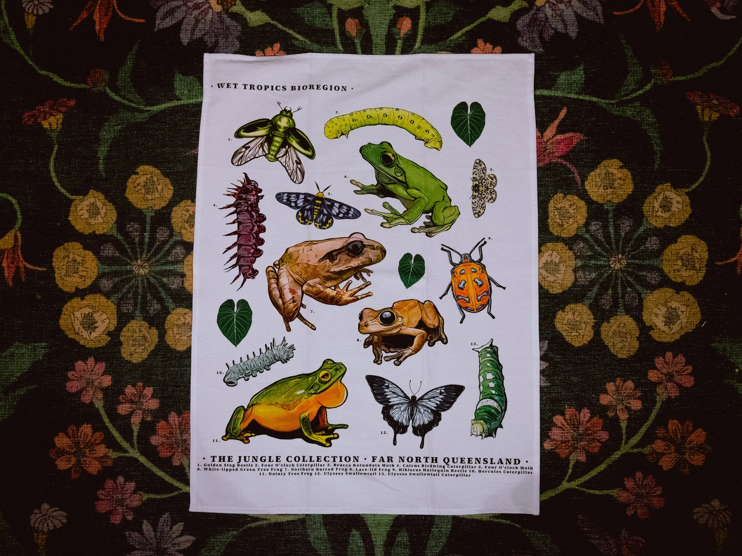 'Frogs & Bugs' Cotton Tea Towel