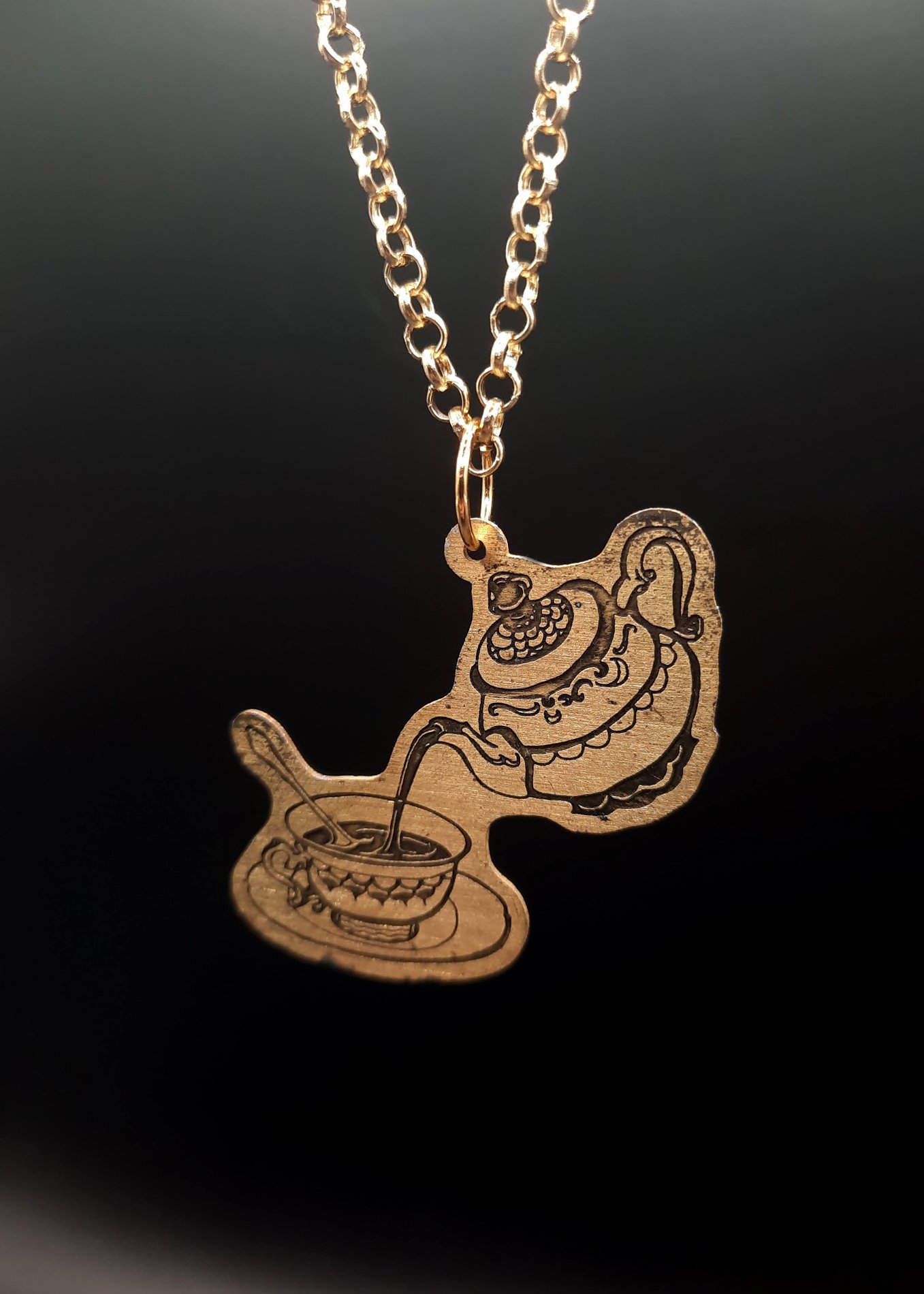 'Antiqued Brass Pouring Teapot' Necklace