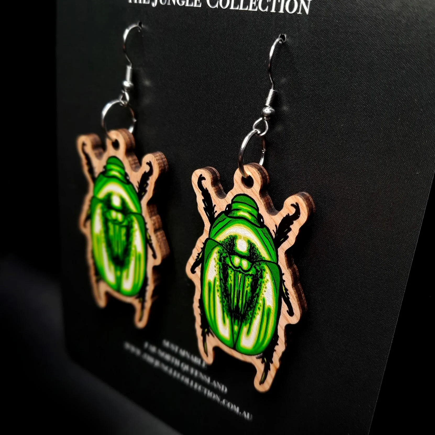 Green Christmas Beetle Earrings (Large 5cm)
