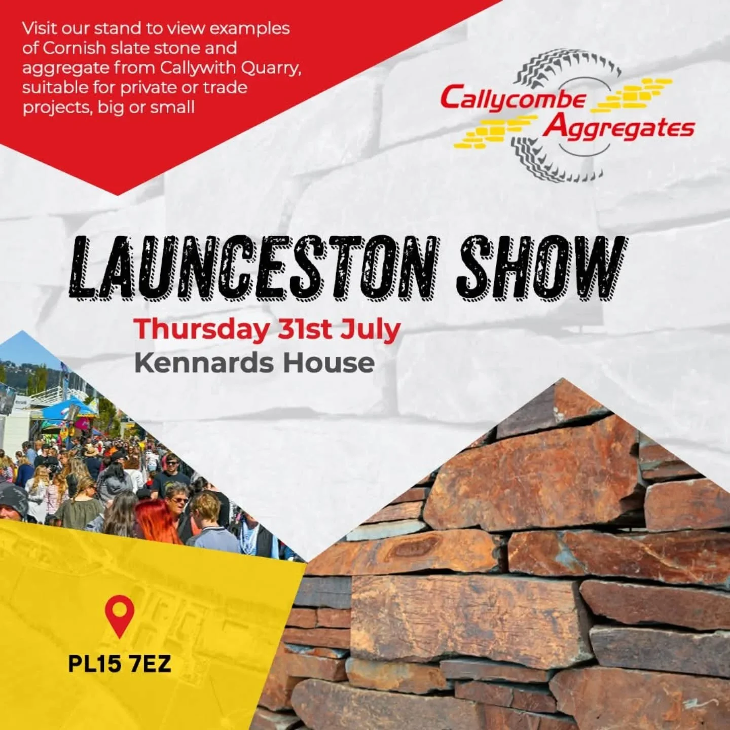Our sister company Callycombe Aggregates will be at Launceston Show on Thursday; come along and have a look at their selection of Cornish slate style stone from their quarry in Bodmin.

Callycombe can provide a great selection of quality rustic, cut 
