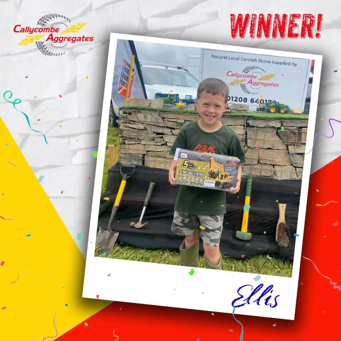 Congratulations to Ellis who was the winner in the Callycombe remote controlled excavator draw at yesterday's Holsworthy Show! Thanks to everyone who stopped by the Callycombe Aggregates stand! 🤩