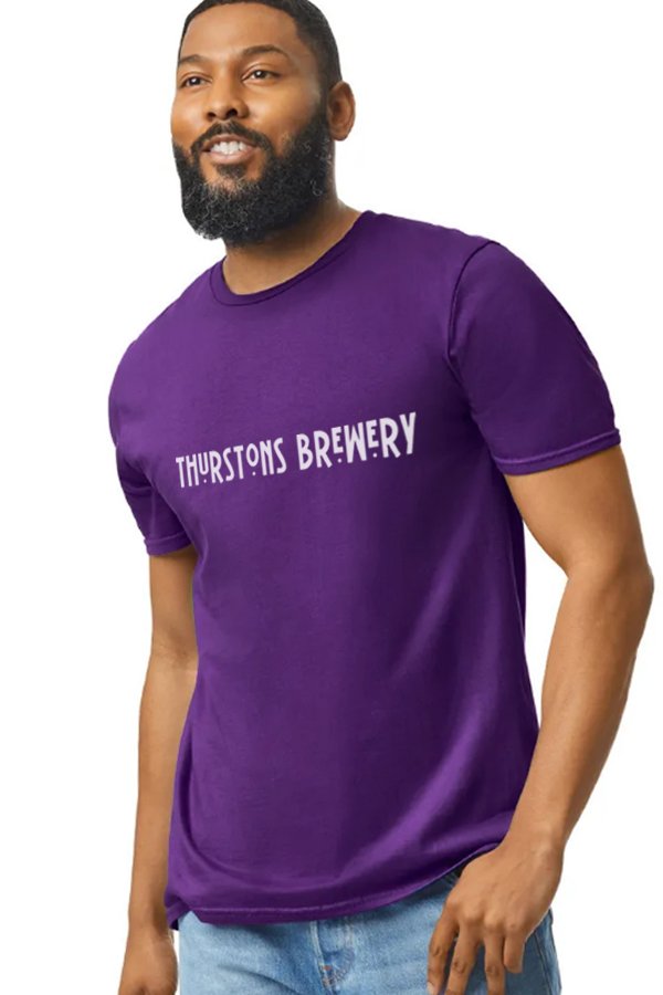 Thurstons Brewery Purple T-Shirt Front on model.jpg