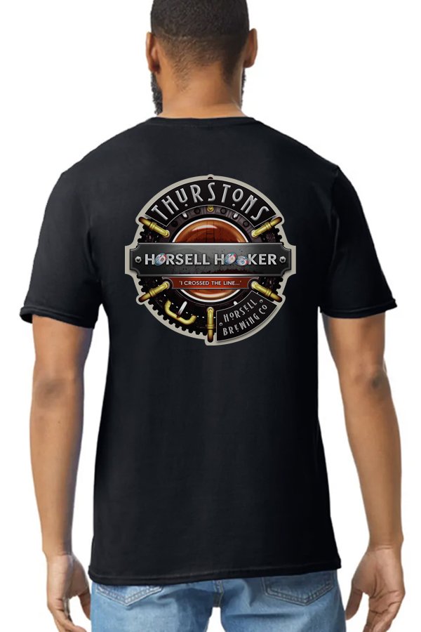 Thurstons Brewery Black T-Shirt Back on model Cross.jpg