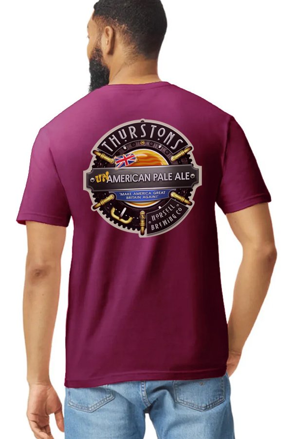 Thurstons Brewery Cardinal T-Shirt Back on model UnAmerican.jpg