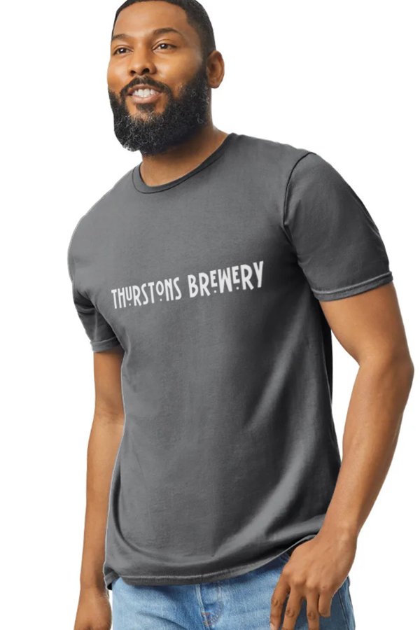 Thurstons Brewery Charcoal T-Shirt Front on model.jpg