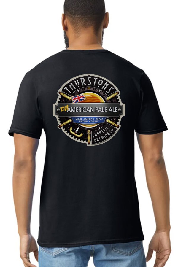 Thurstons Brewery Black T-Shirt Back on model UnAmerican.jpg