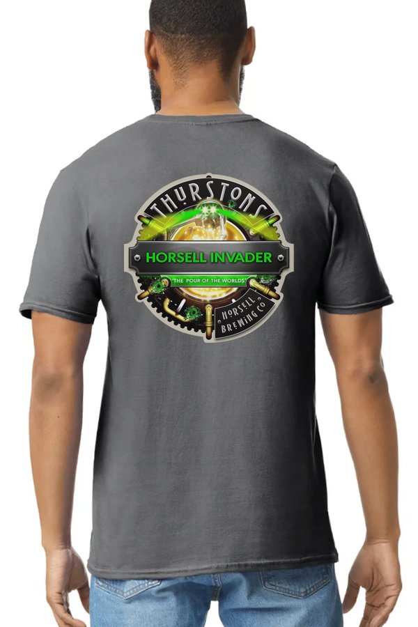 Thurstons Brewery Charcoal T-Shirt Back on model Invader.jpg