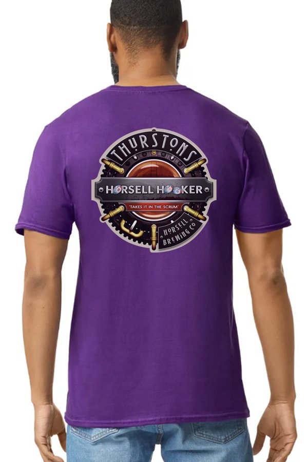 Thurstons Brewery Purple T-Shirt Back on model Scrum.jpg
