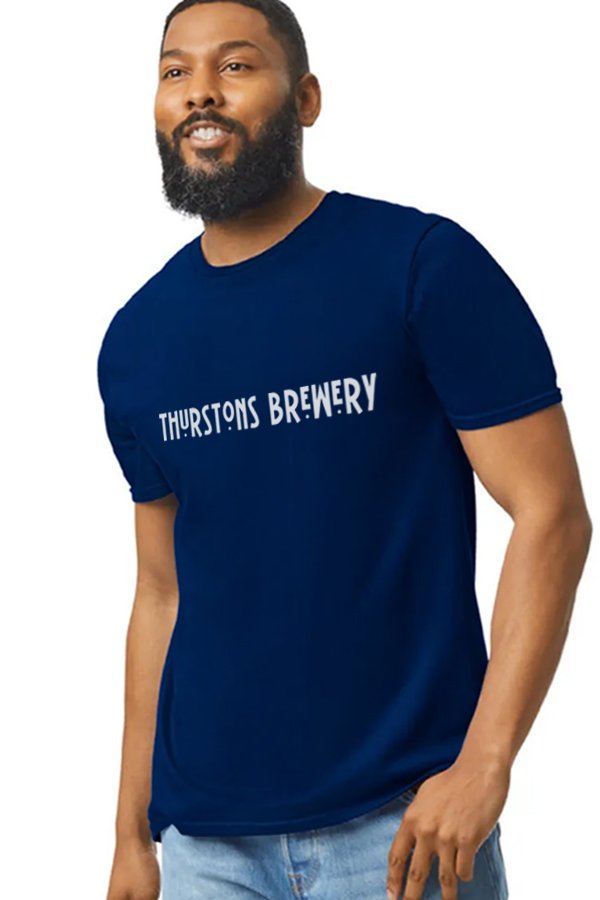 Thurstons Brewery Navy T-Shirt Front on model.jpg