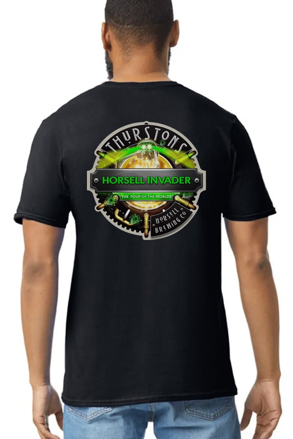 Thurstons Brewery Black T-Shirt Back on model Invader.jpg