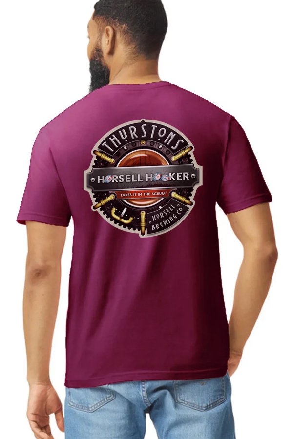 Thurstons Brewery Cardinal T-Shirt Back on model Scrum.jpg