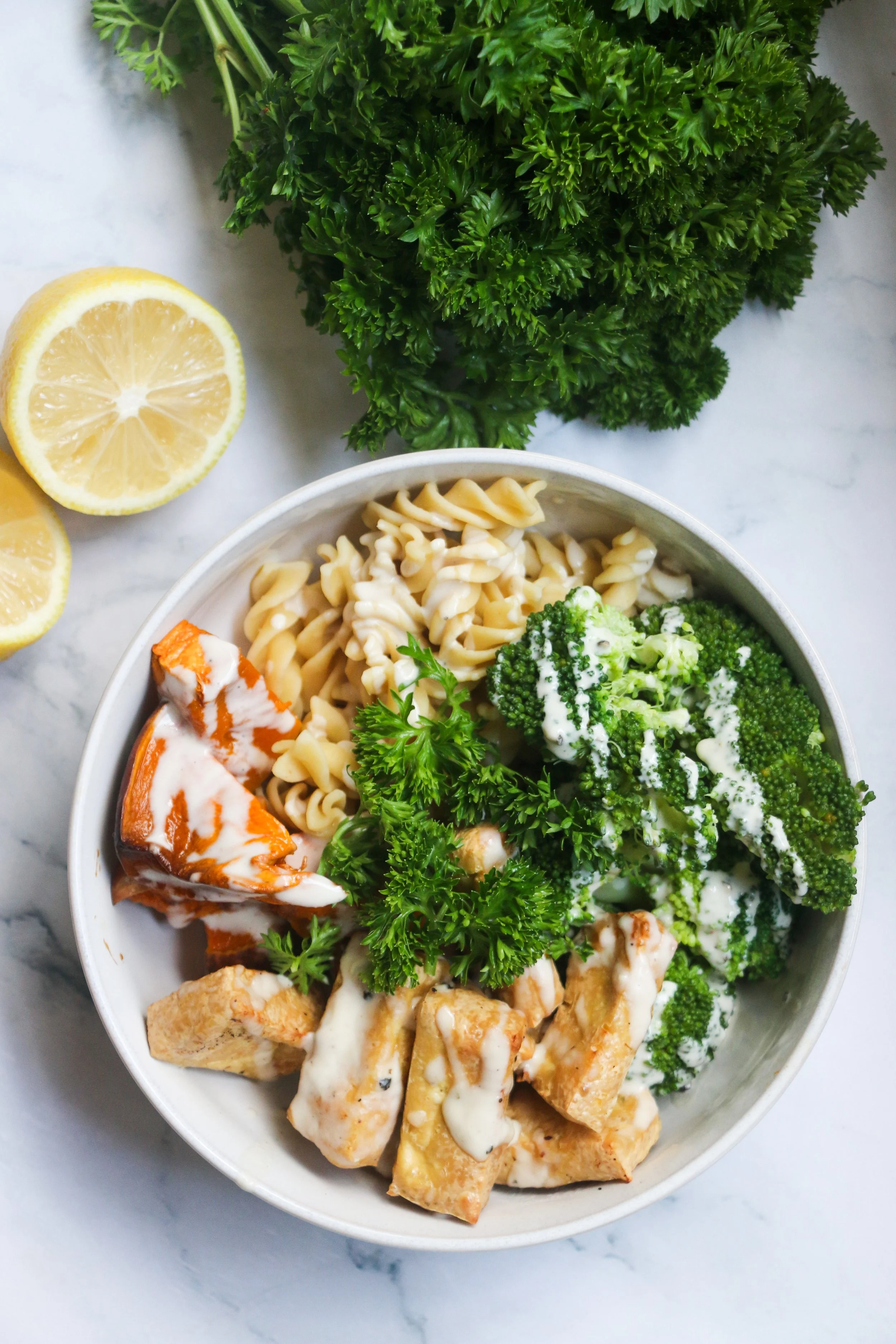 PUMPKIN &amp; TAHINI PASTA BOWL