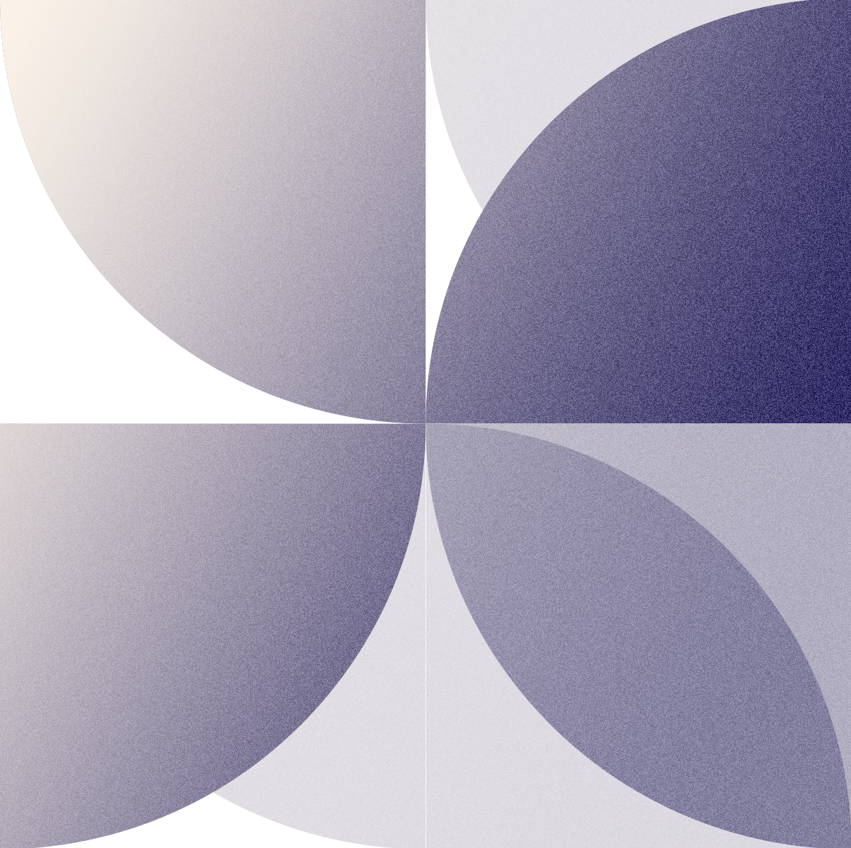 Abstract geometric art featuring large purple and beige circles with a yellow triangle at the center, divided into four quadrants.