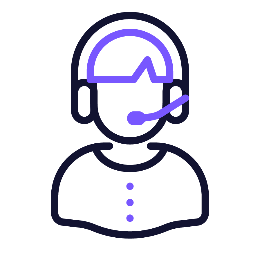 Neon outline of a customer service representative wearing a headset and glasses.