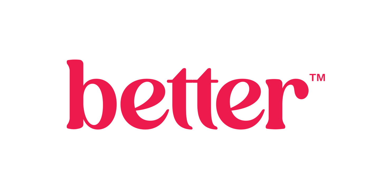The word 'better' written in pink lowercase letters on a white background.