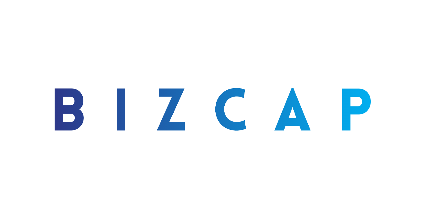 Logo with the word 'BIZCAP' in gradient blue letters
