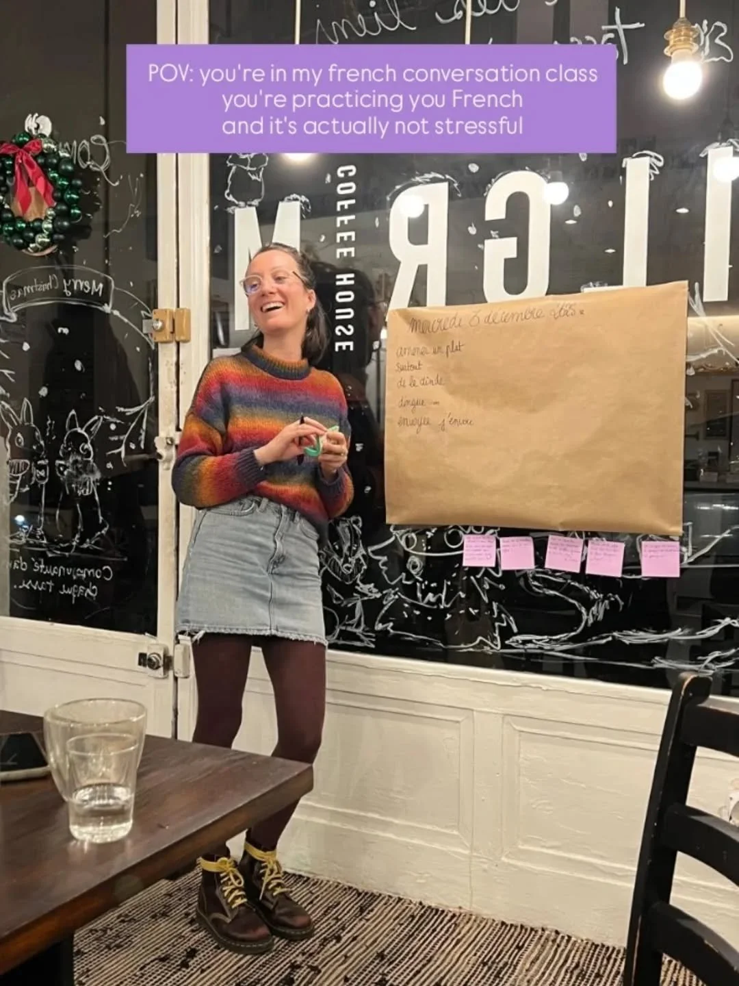 Grenoble✨

Wanna come?
Mondays at 17h30: the B1/B2 group!
Wednesdays at 17h30: the A2 group!
(17&euro;/class, groups of 6, 1h15 at @pilgrimcoffeegrenoble )

👉🏼Text me to try, we might have a spot for you!!

You're more like a beginner? You could ma