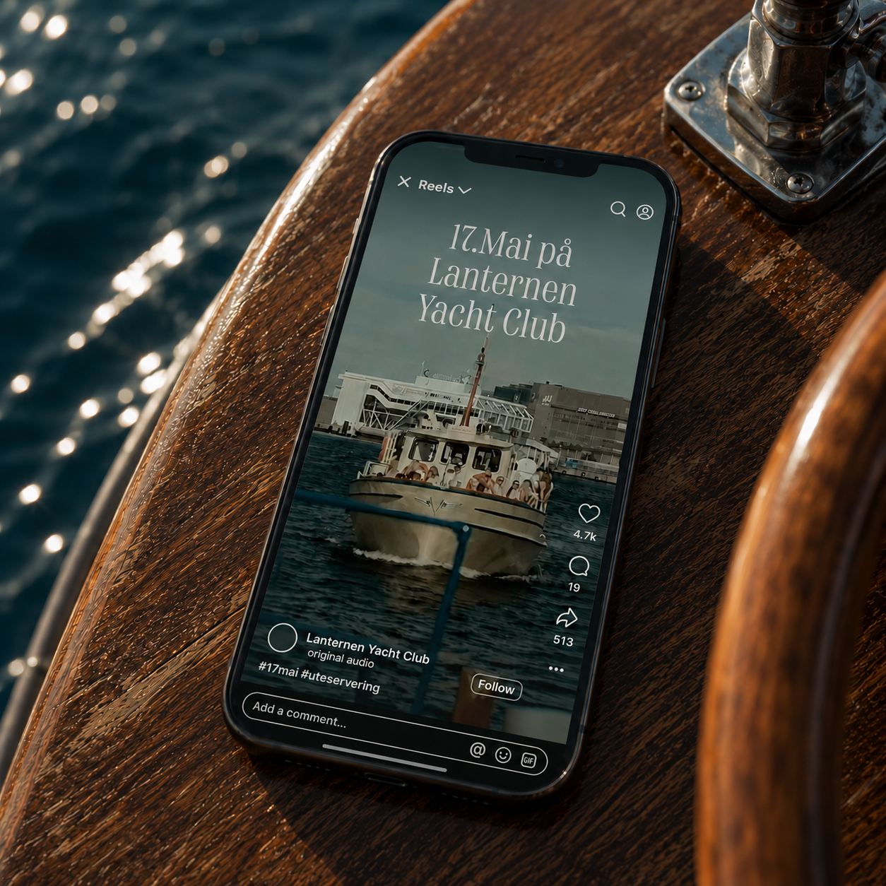 Telefon med bilde av en reel