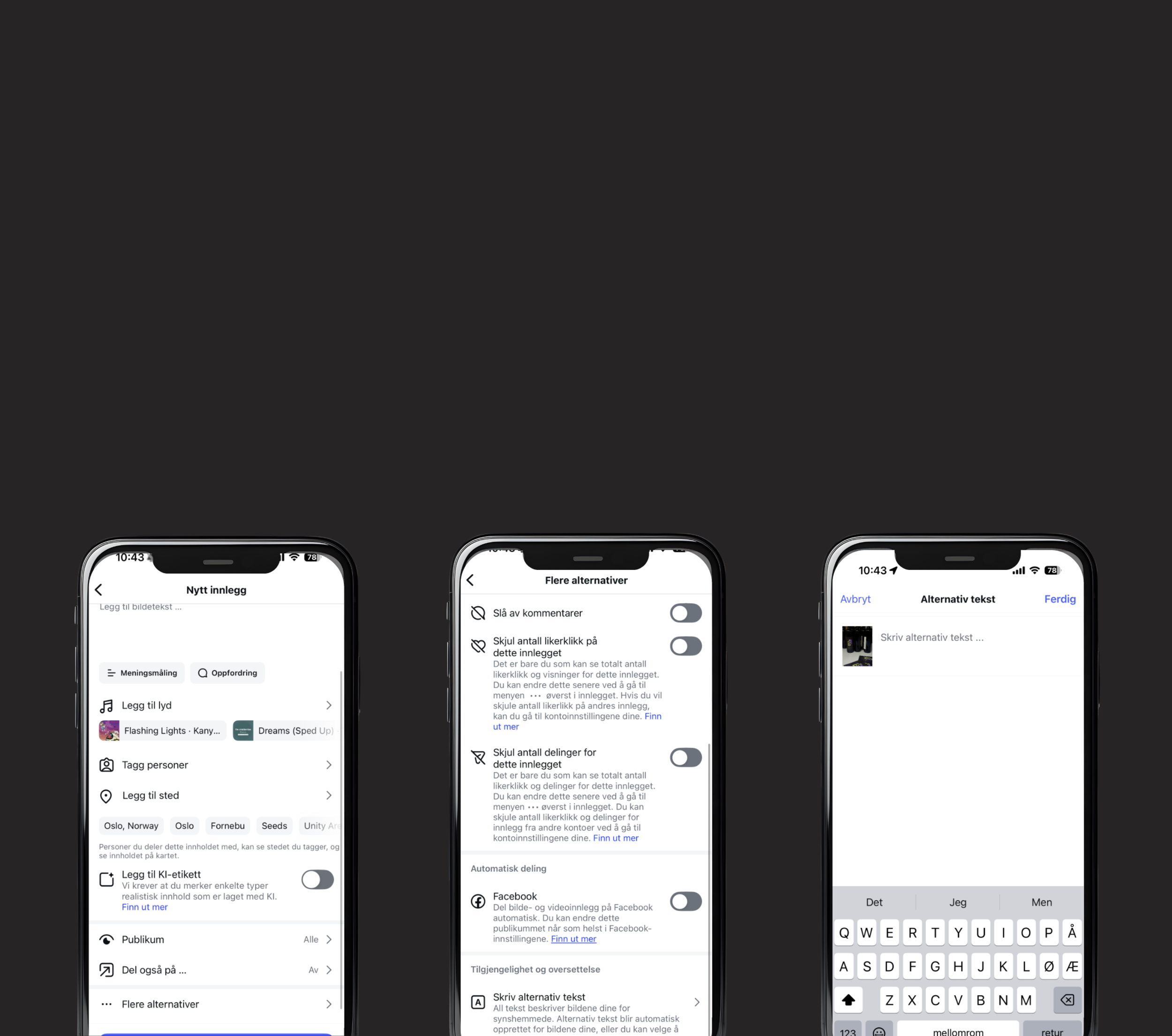 steg for steg hvordan du legger inn alt- tekst på instagram.