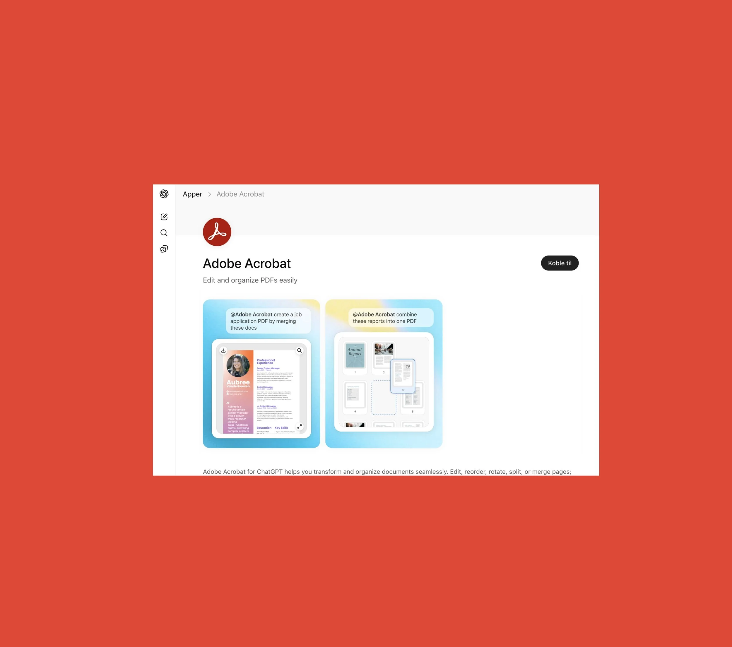 Bilde av Adobe Acrobat appen i Chat GPT