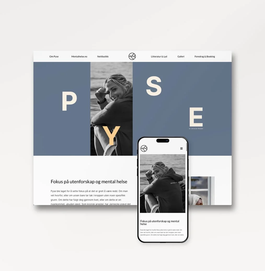 Responsiv nettside for pyse.no vist på mobil og desktop, utviklet av Samare