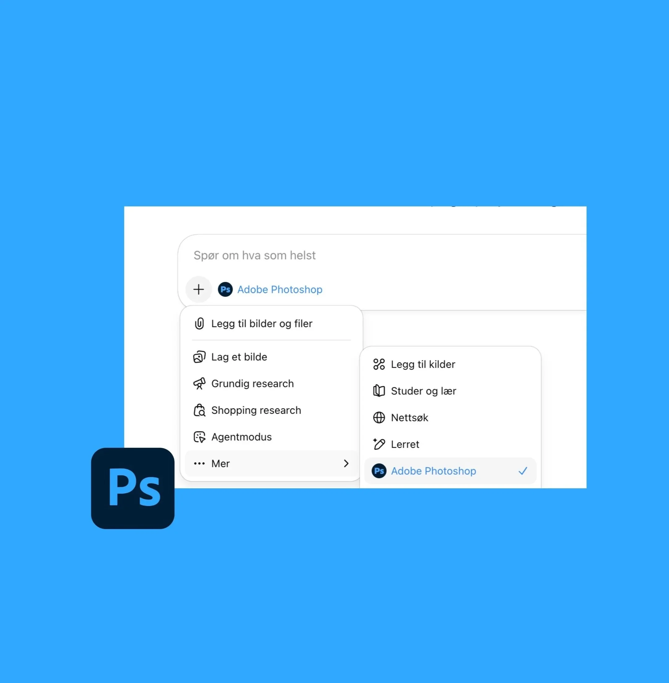 Bilde av Chat GPT chat som viser koblingen til Adobe photoshop