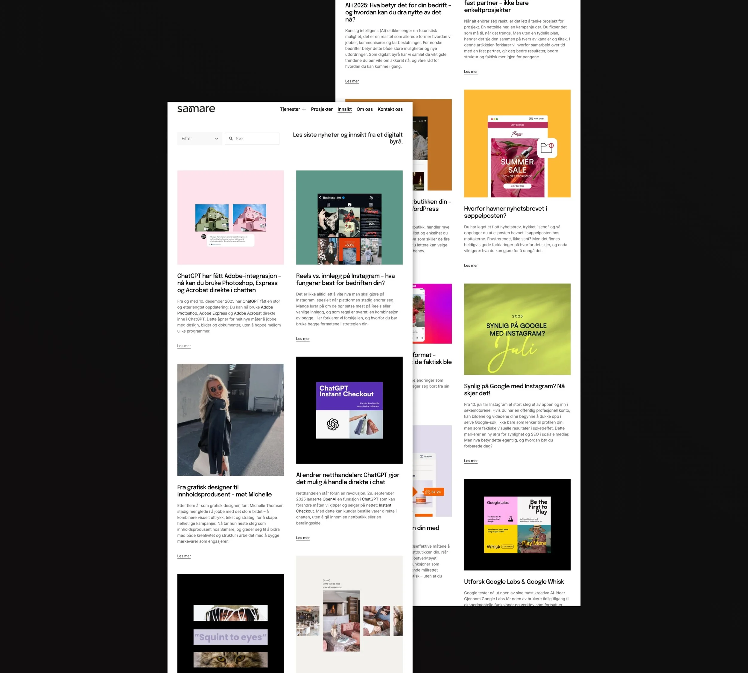 Bilde av artikler som er skrevet på Samare nettsiden