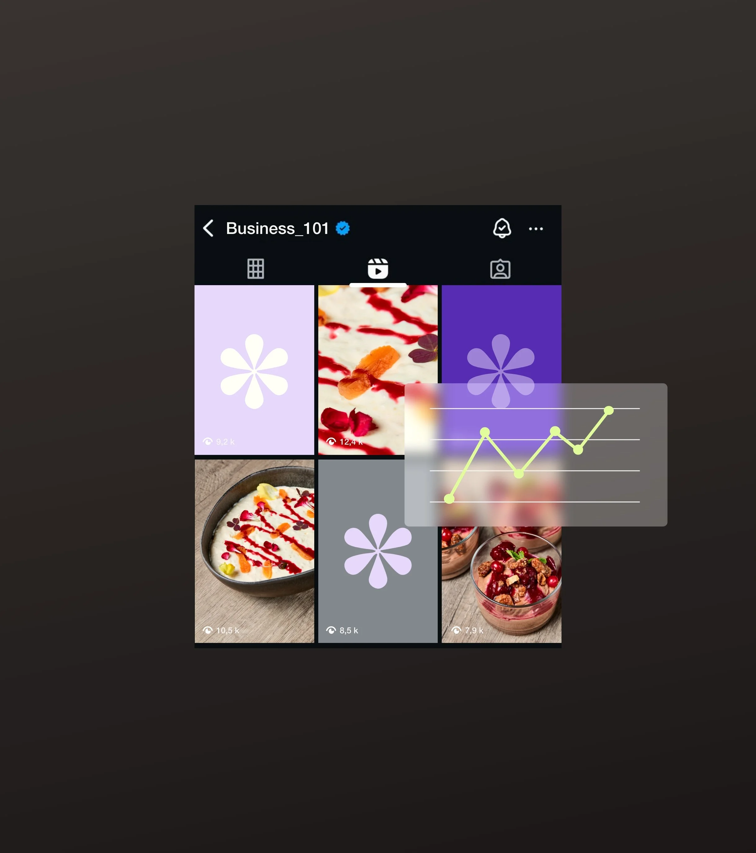Bilde av en illustrasjon som viser en instagram grid med bilder og en graf