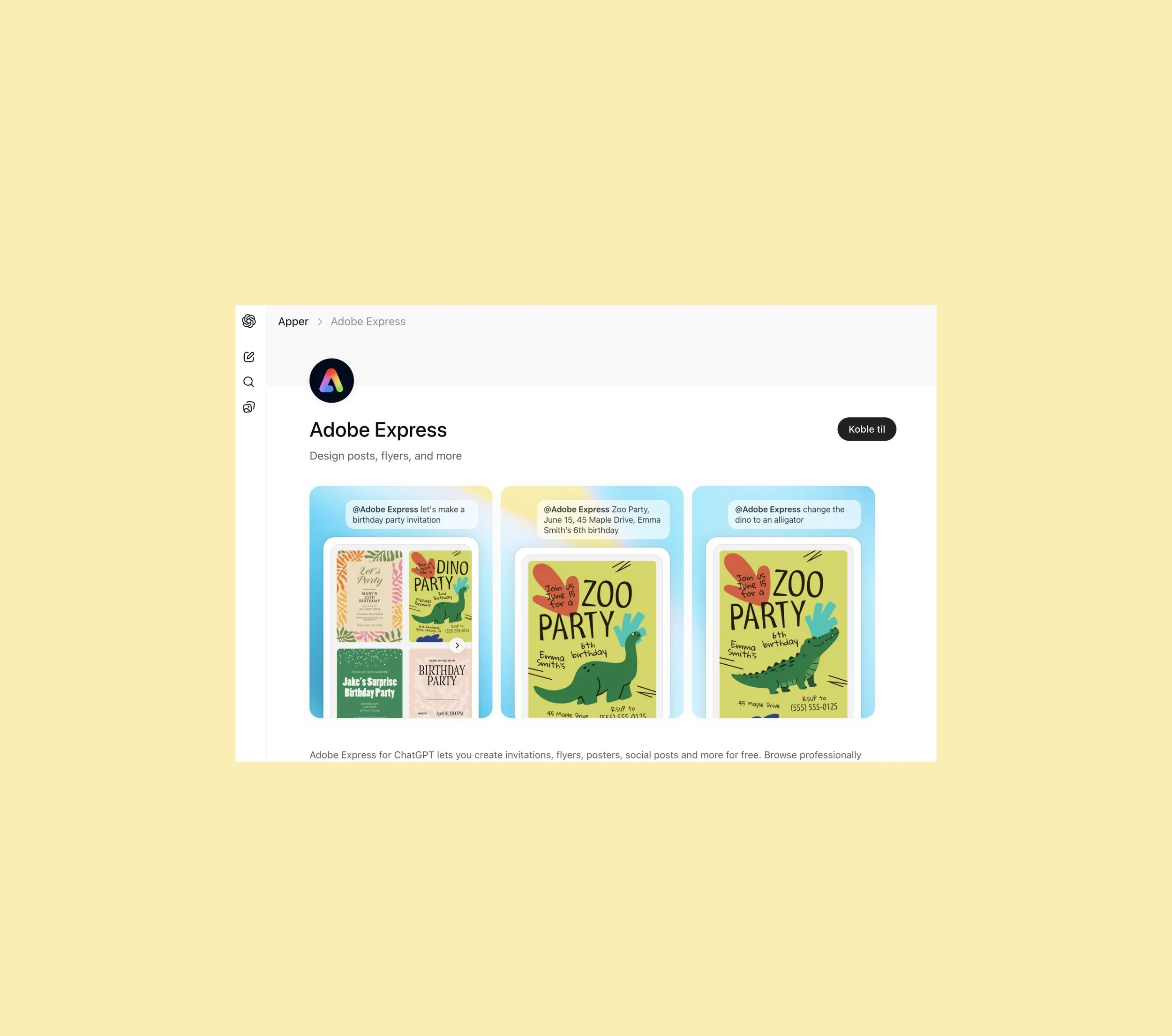 Bilde av Adobe Express appen i Chat GPT