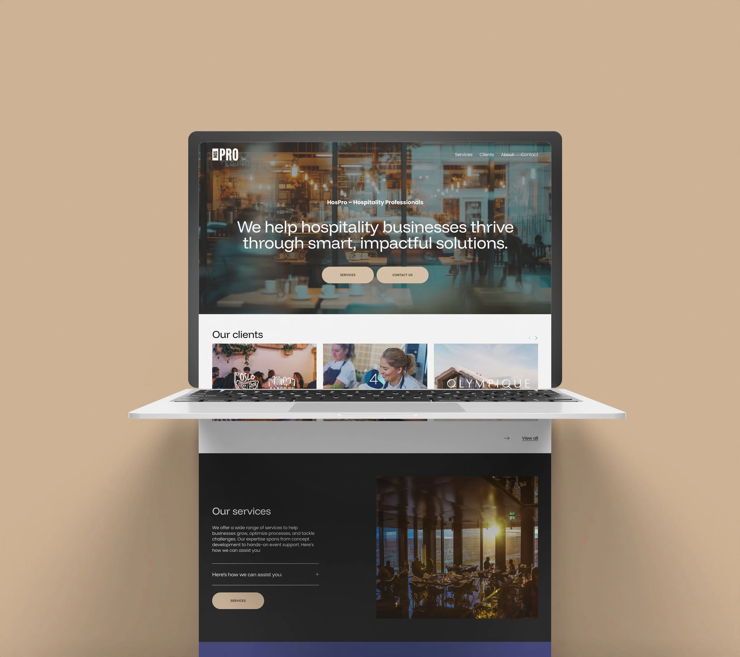 Bilde av hospor.no nettsiden på en mockup, laptop - samare,oslo