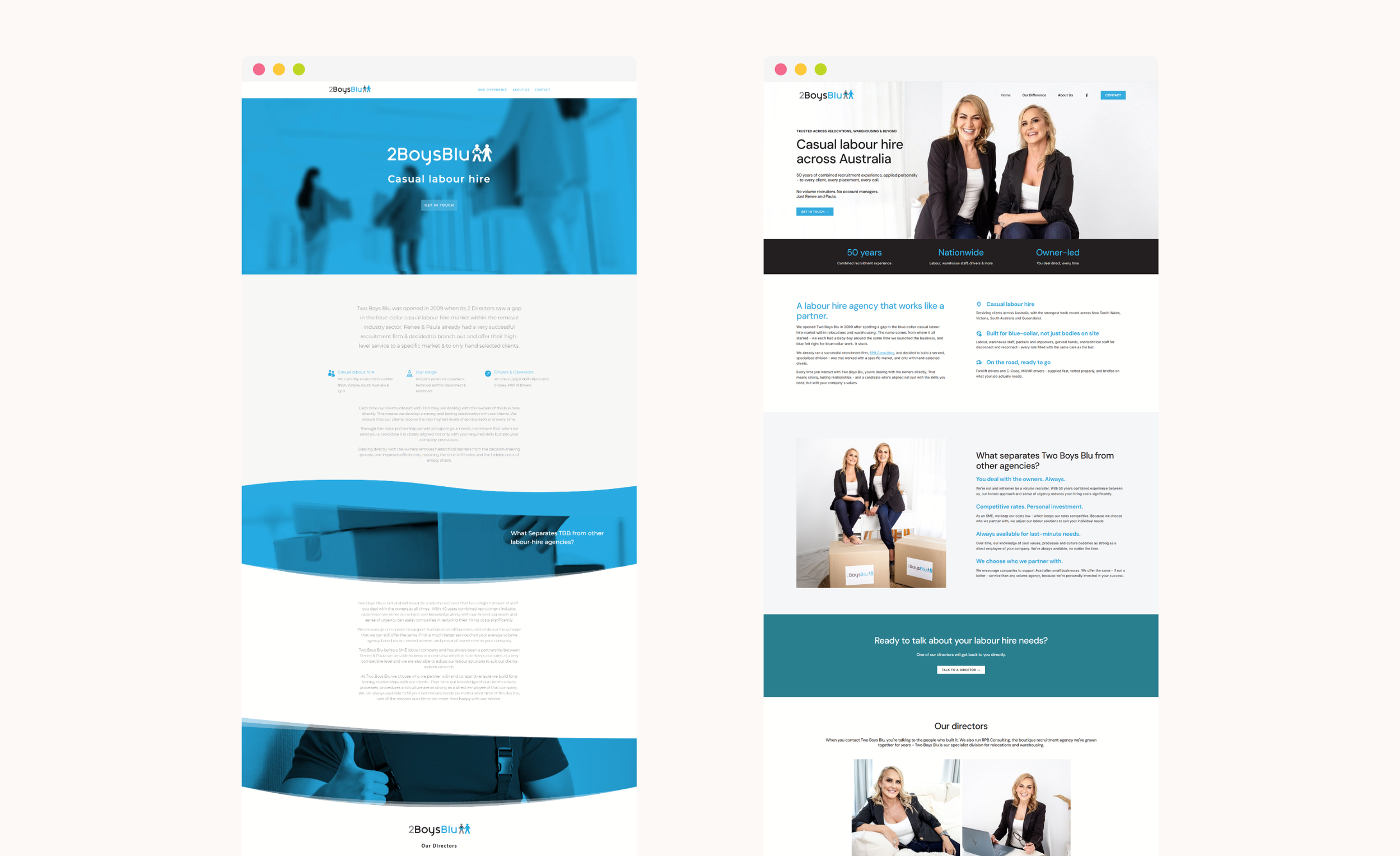 A before and after mock up of the two boys blu website