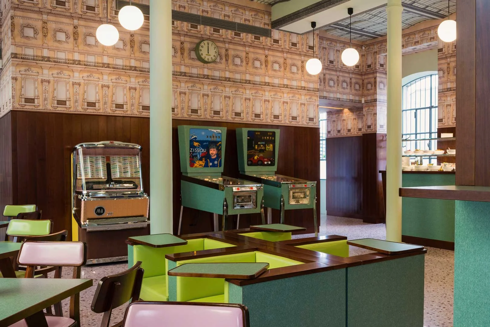 Vintage arcade room with pinball machines