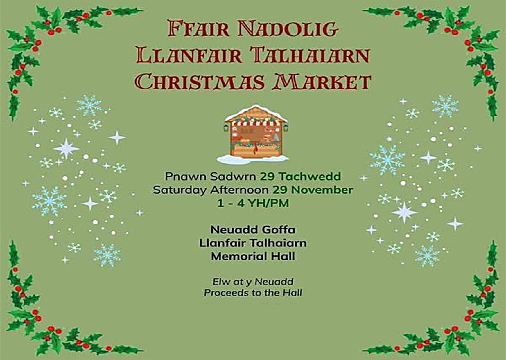Christmas Market in Llanfairtalhaiarn Memorial Hall
