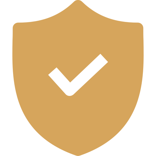 Gold shield with a black checkmark in the center.
