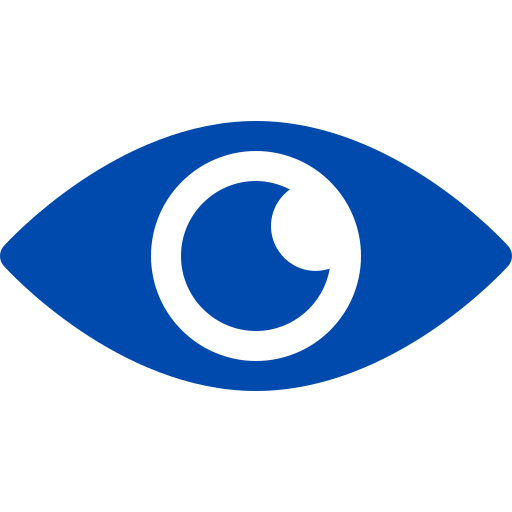 A stylized eye icon with a blue outline and a blue iris, featuring a black pupil in the center.