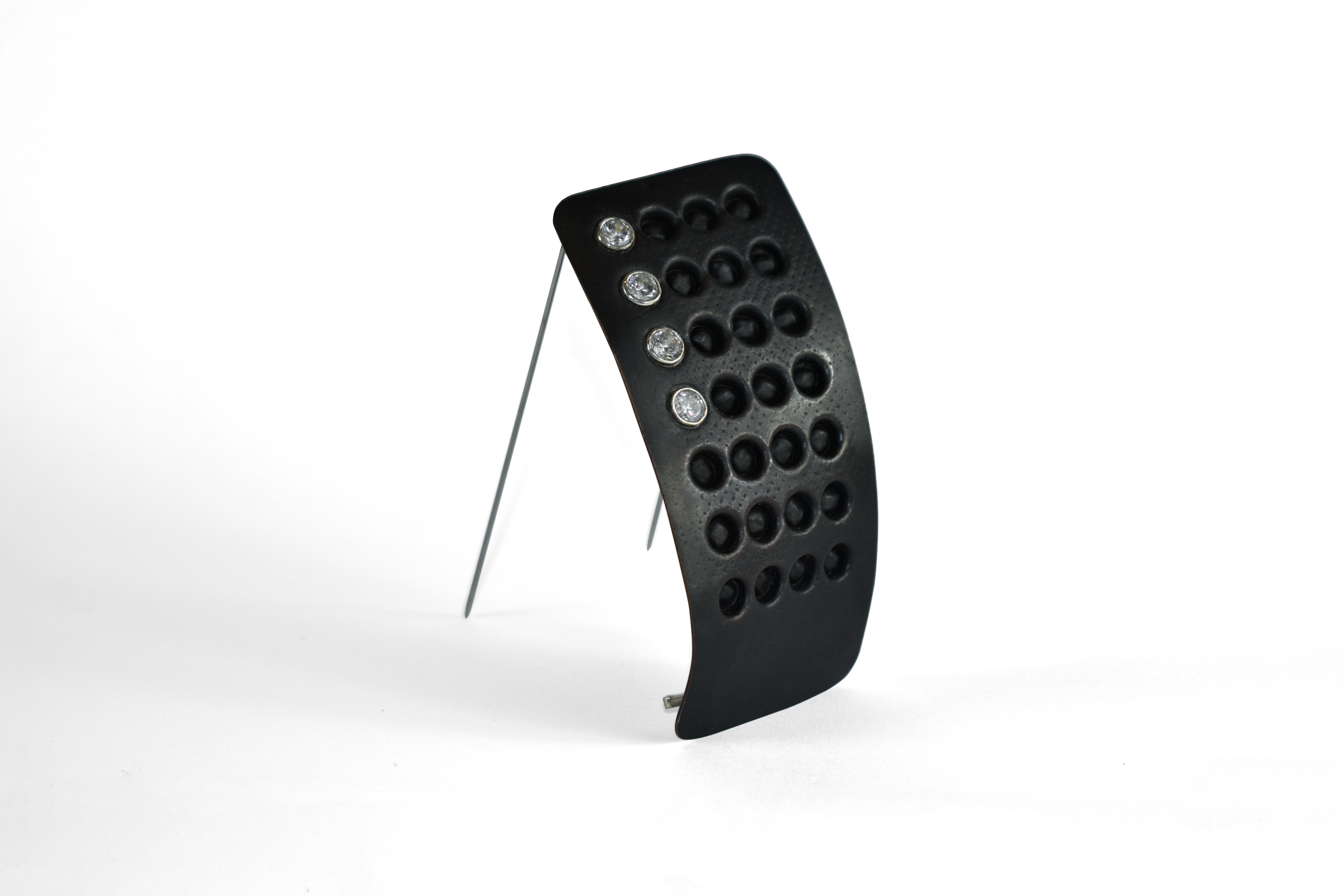 16mg: Brooch - Oxidised Copper, Sterling Silver, Cubic Zirconia, Stainless Steel (Brooch Pin), 90mm x 40mm x 20mm 