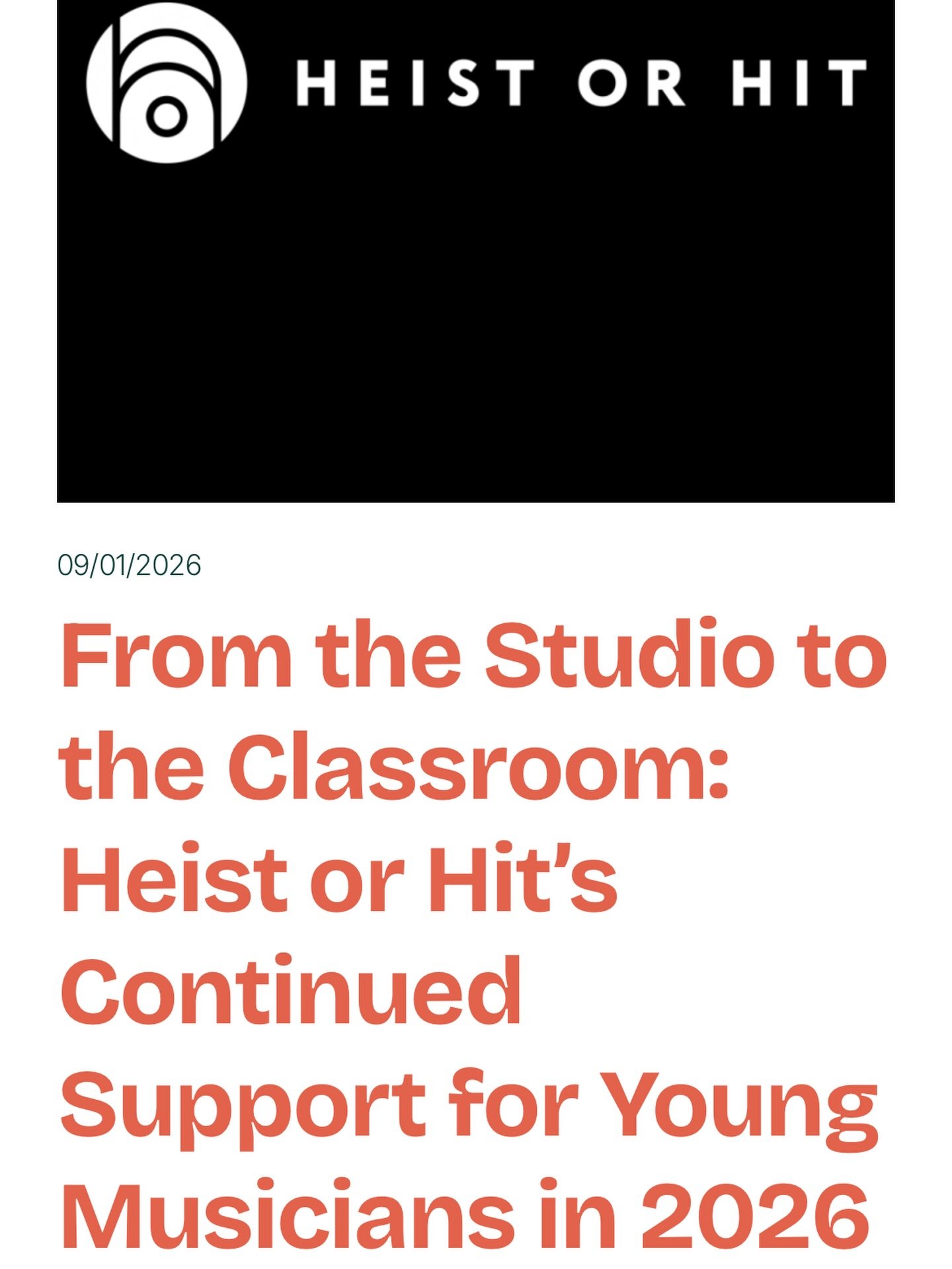 We&rsquo;re delighted to announce that @heistorhit, the Manchester-based independent record label and artist management company, have confirmed another year of sponsorship with Music Evermore CIC, supporting two local schools and helping us continue 