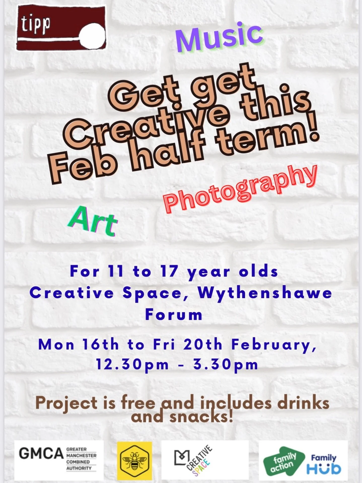 Creative half term programme has available spaces! This week-long project is part of TiPP&rsquo;s Next Stop project (https://www.tipp.org.uk/next-stop) funded by GMCA and Transport for Greater Manchester (TfGM) and is all about providing up to 8 youn