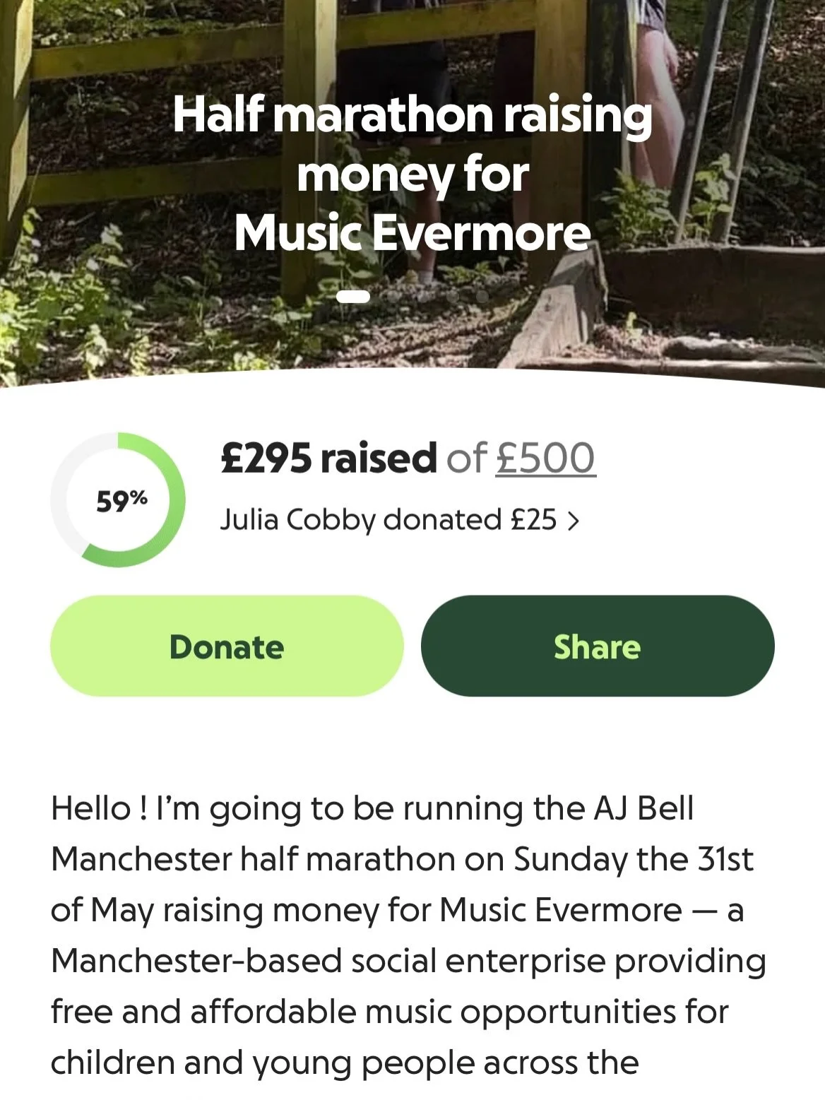 This amazing human called Arthur of @cruushband is running the AJ Bell Half Marathon for Music Evermore! What a legend. A half marathon is no mean feat, especially in this heat! Hopefully it has cooled down next weekend and he can run in the rain lik