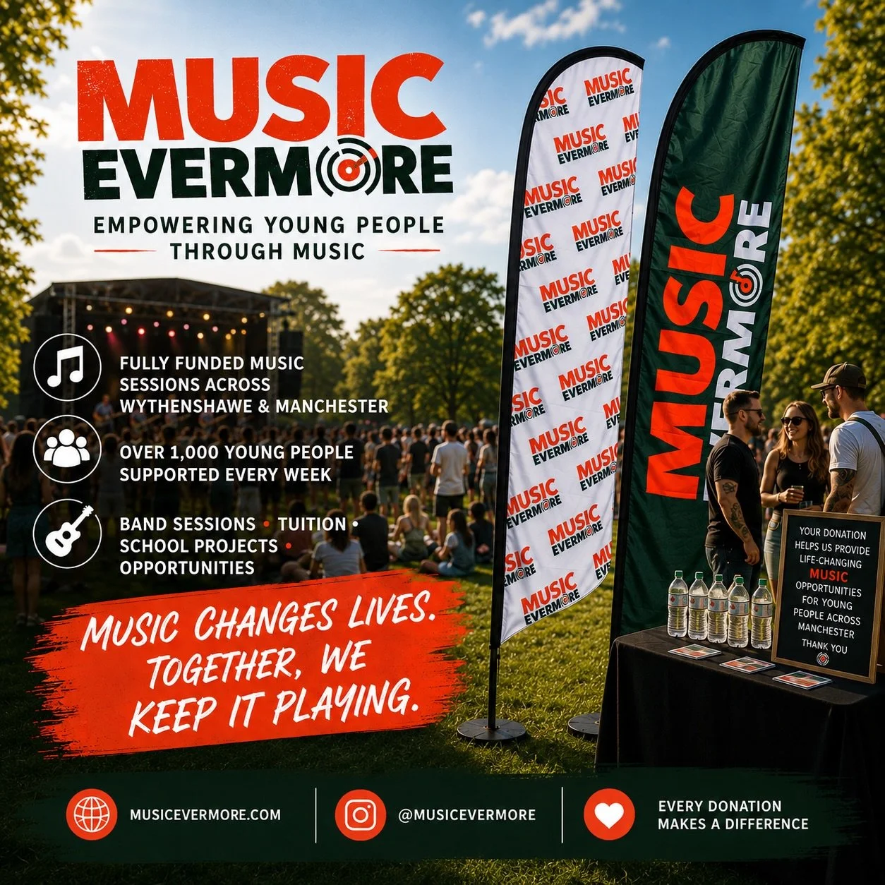 Who&rsquo;s at @thecure or @lewiscapaldi this weekend for @livefromwythenshawepark?! Come see us, get the first sneak peek at our AMAZING @stan_chow x Music Evermore print, hear about the work we&rsquo;re doing around Wythenshawe and Manchester. Grab