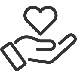 A line drawing of a hand holding a heart.