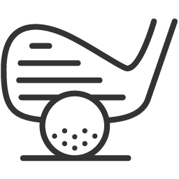 Line drawing of a golf ball and club.