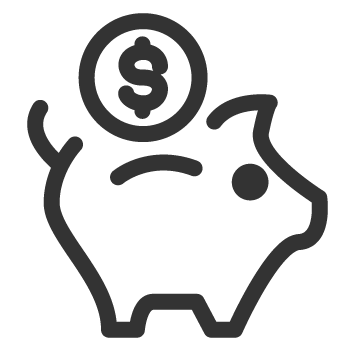 Piggy bank with a dollar sign coin above it.