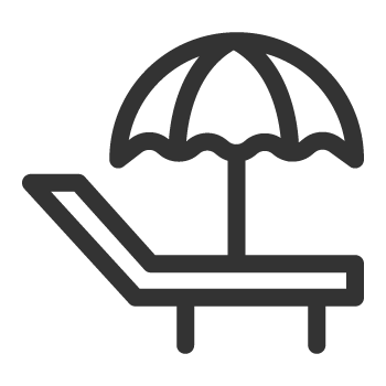Outline of a lounge chair with an umbrella on it