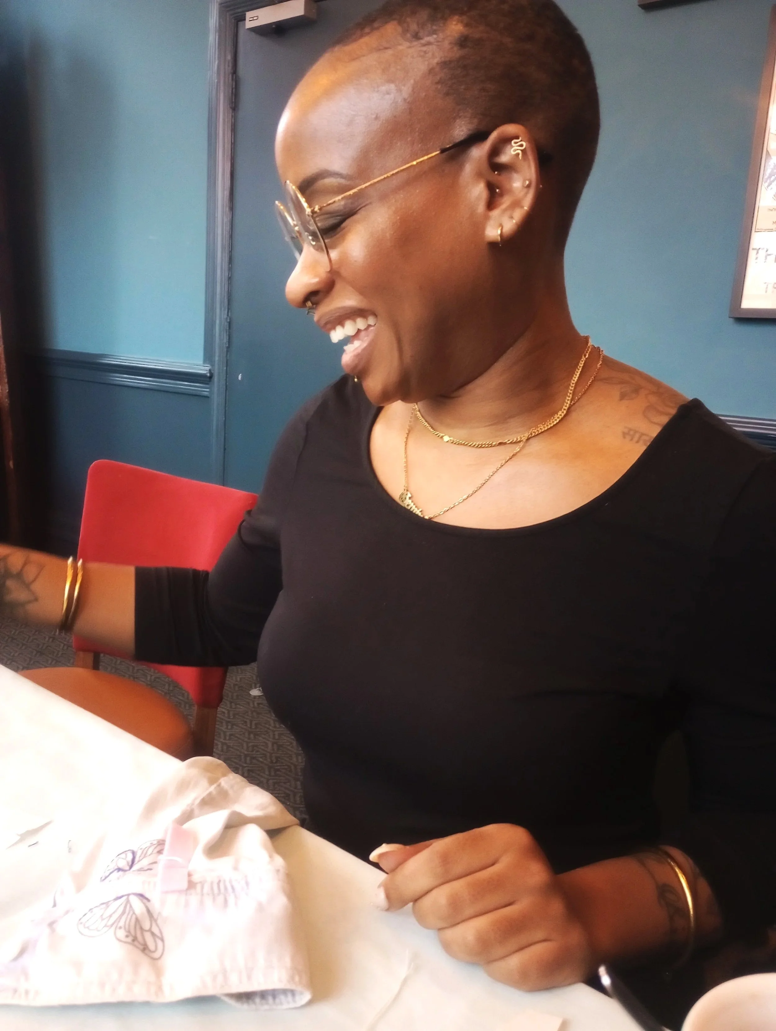A student enjoying their time during a craft workshop