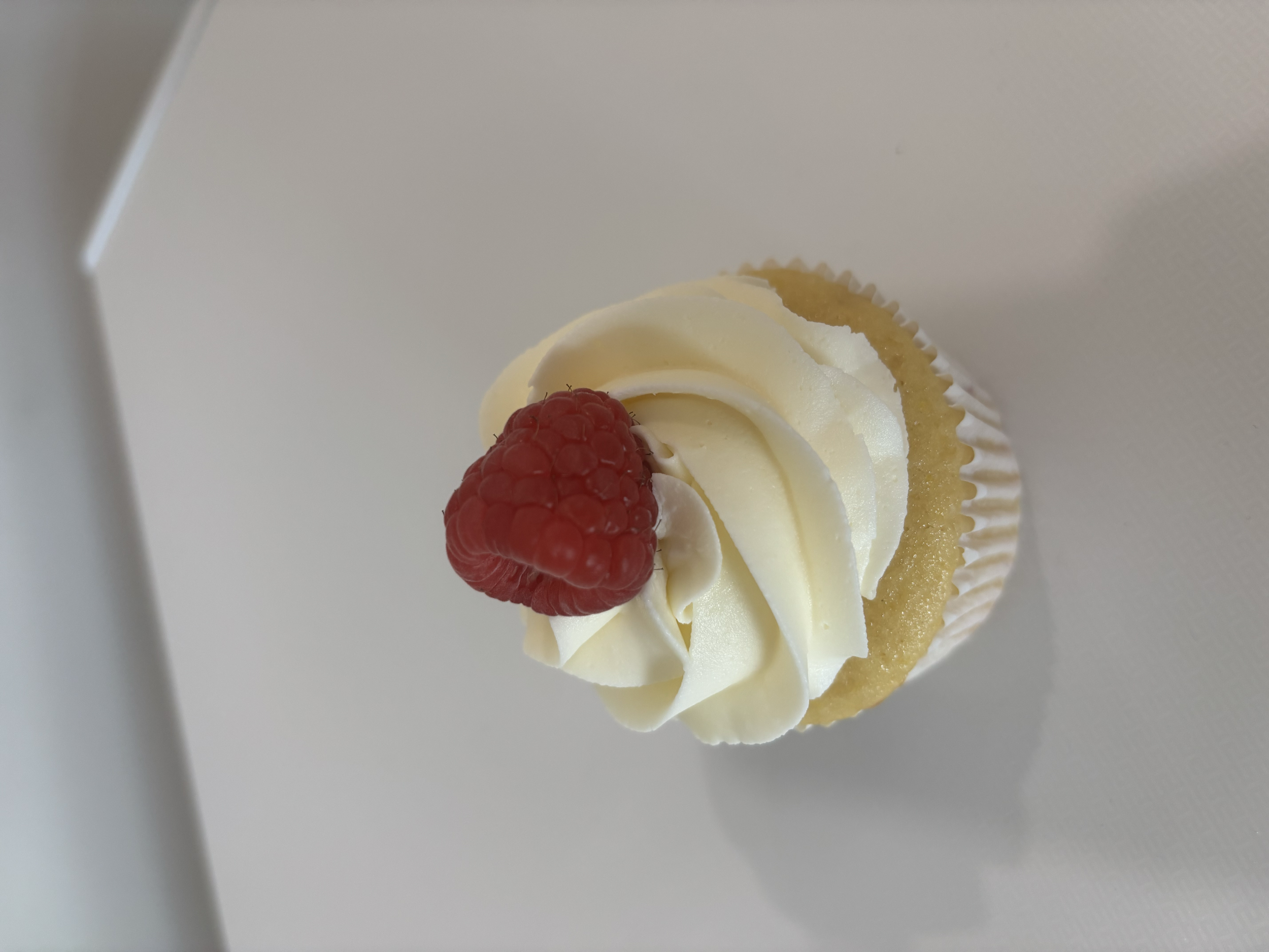 White chocolate raspberry cupcake with a white chocolate buttercream