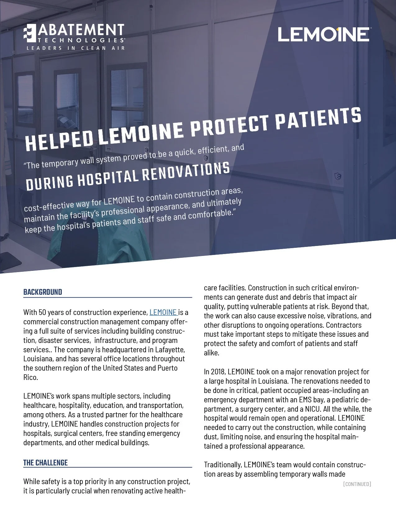 ShieldWall™ case study: Helping LEMOINE protect patients with a professional, reusable wall system for hospital dust containment during active renovations.