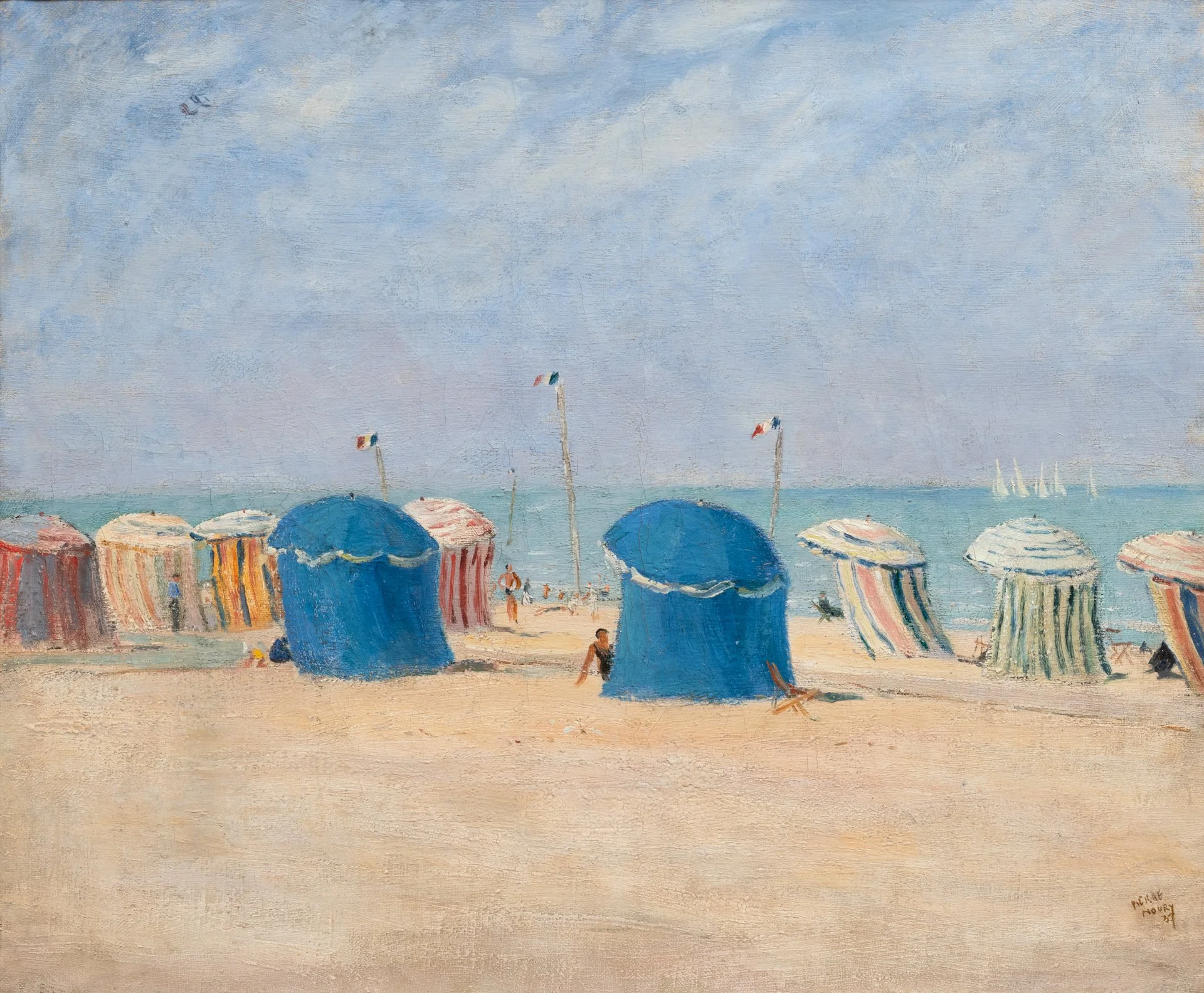 Pierre Noury (1894-1981). Plage animée en Normandie, 1937.