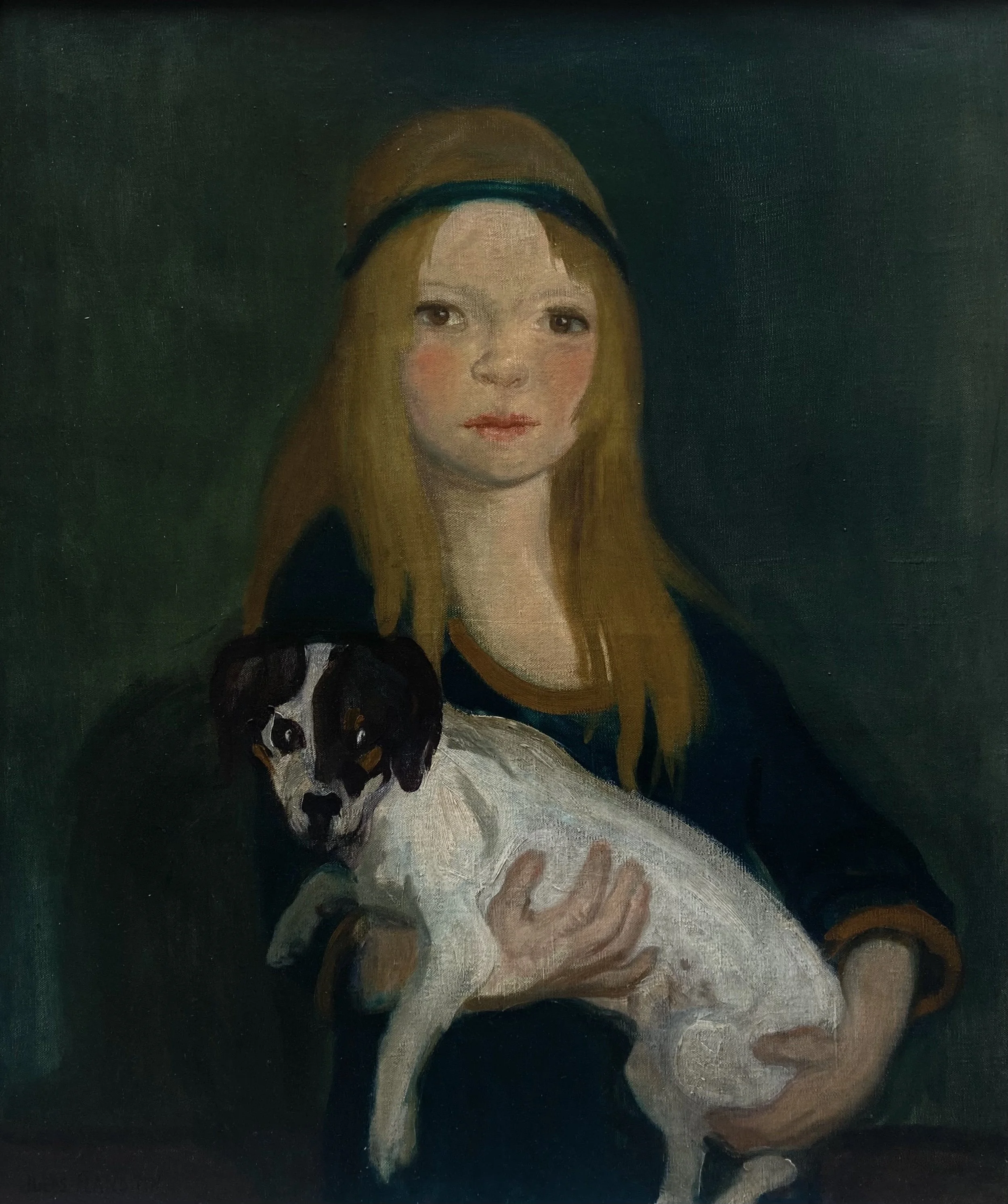 Jules Flandrin (1871-1947). Jeune fille au Jack Russell.