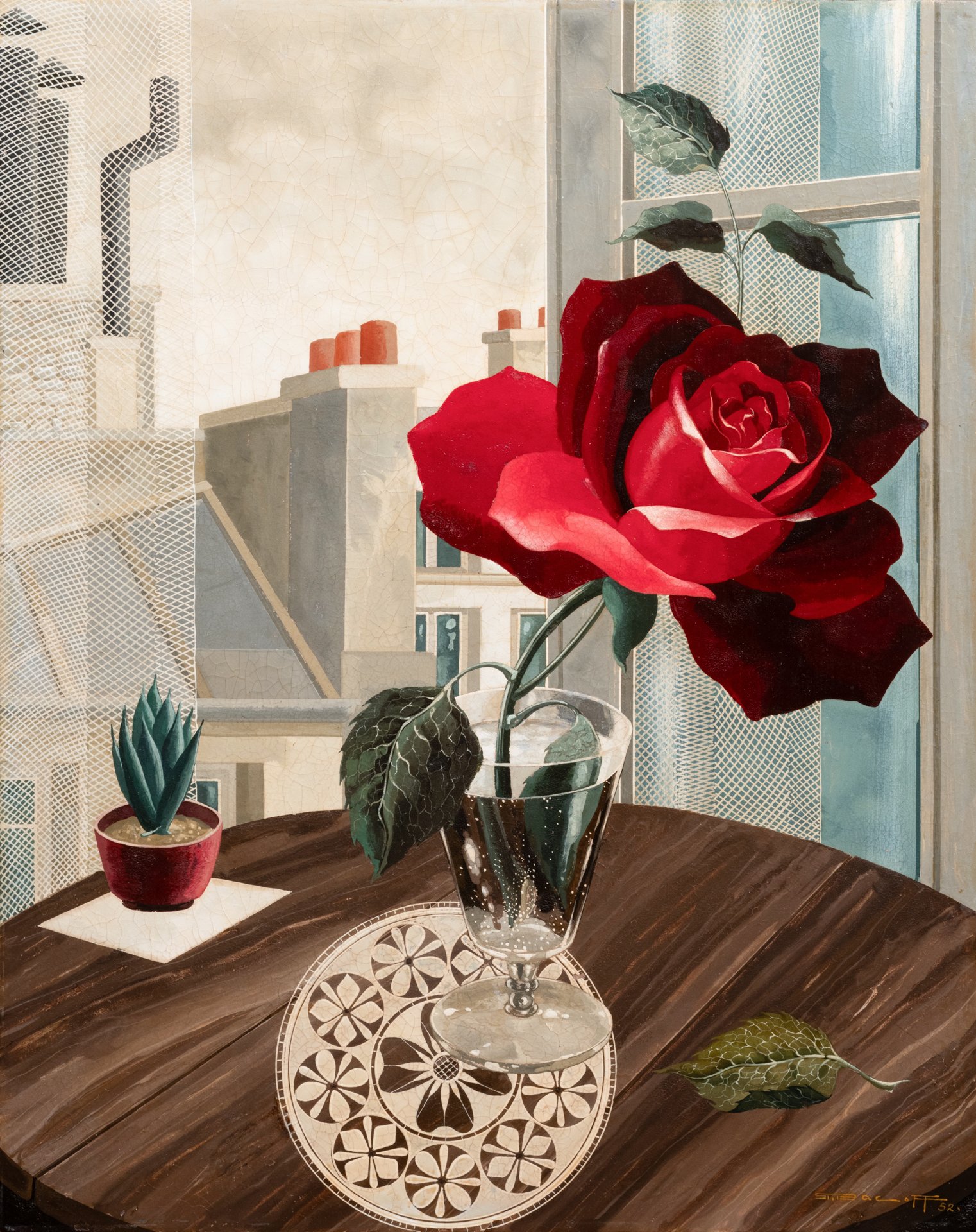 Rastislaw Racoff (1904-1982). Rose devant le fenêtre, 1952.